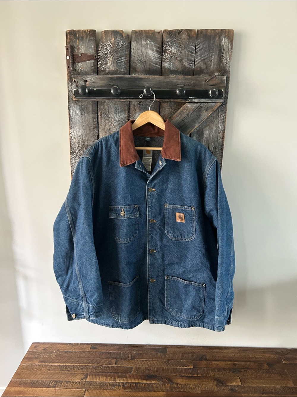 Men's Vintage Carhartt Denim Jean Barn Chore Blanket Lined Jacket - Size XL